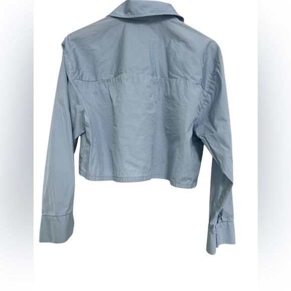 Open Edit Poplin Crop Button-Up Shirt in Blue Kentucky Size Medium - Picture 3 of 7